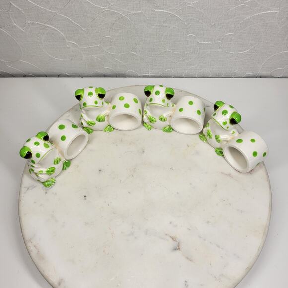 VTG Schmid Bros Frog Napkin Rings Ceramic Green White Hand Painted Japan 4 - Picture 7 of 16